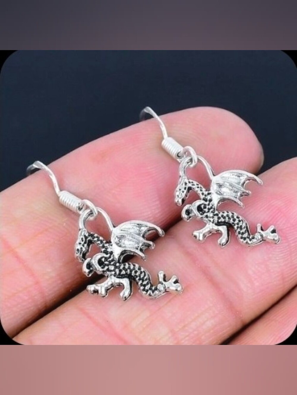 925 Silver Plated Dragon Dangle Earrings
